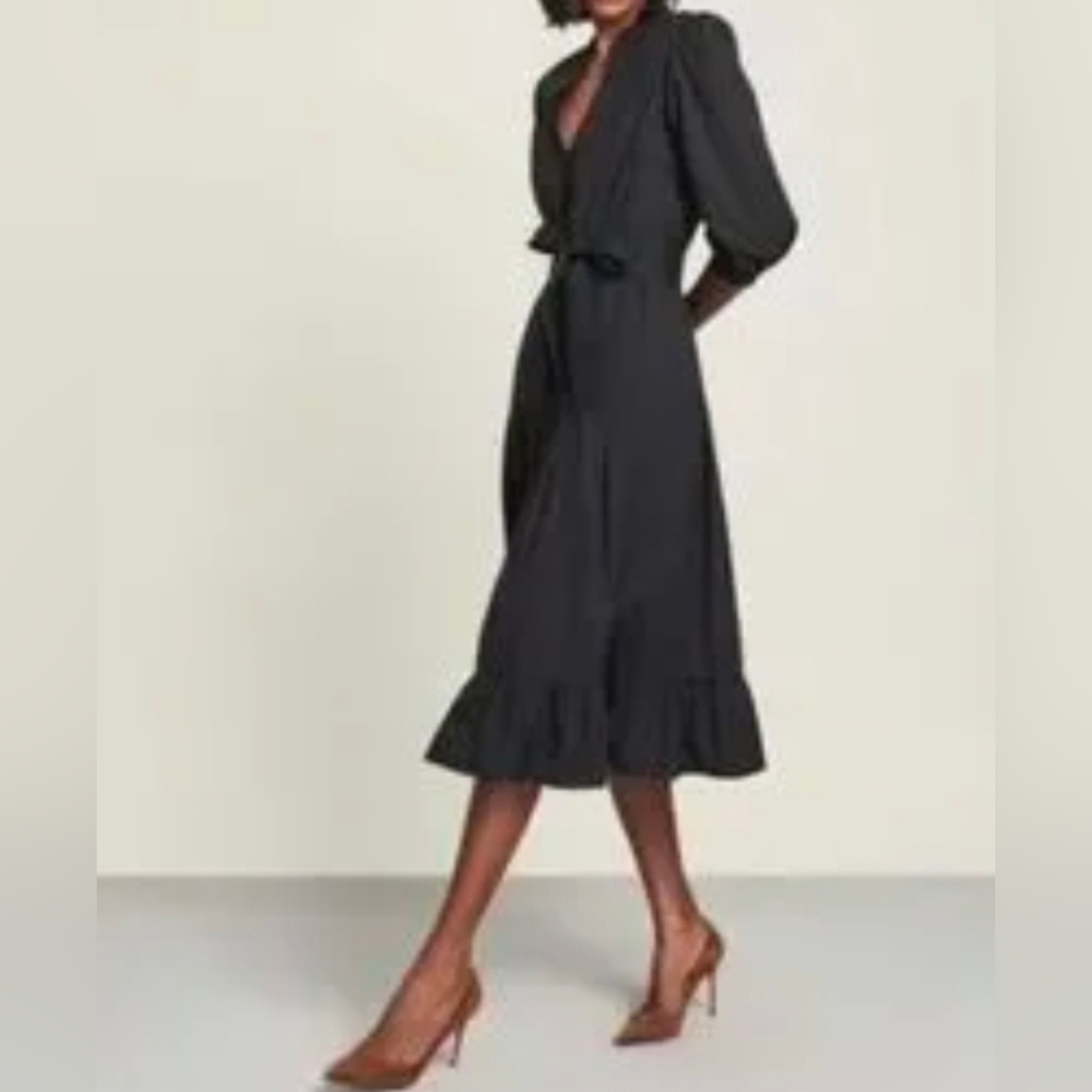 Veronica Beard Black Izie Cotton Poplin Midi Dress Size 2